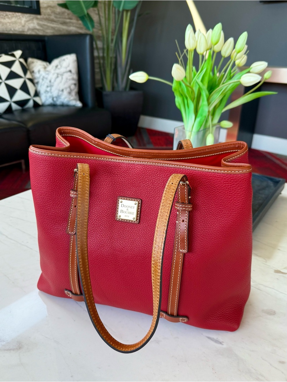 New Dooney & Bourke Side Snap Pebble Grain Leather Tote Red - Picture 14 of 16